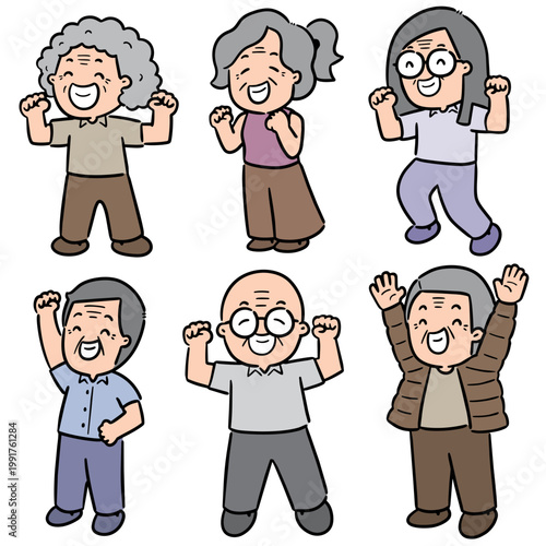 vector set of happy elder people