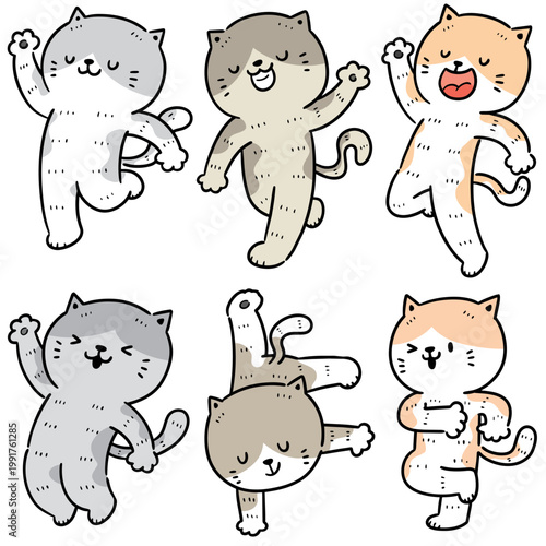 vector set of dancing cat