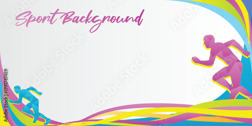 Sport Running Backgrounds with Multiple Dynamic Active Athlete and Colorful Rainbow Vibrant Background