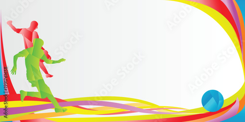 Sport Backgrounds with Multiple Dynamic Active Athlete and Colorful Rainbow Vibrant Background