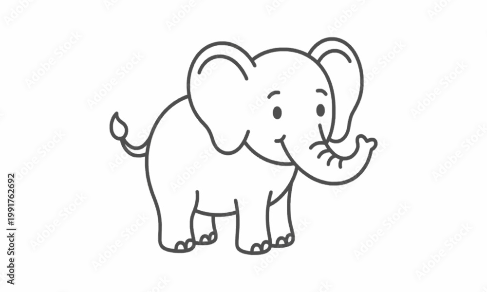 Obraz premium Cute Elephant Cartoon Line Art Outline Simple Animal Illustration for Kids