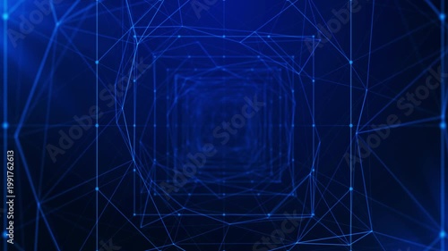 3D 4K Futuristic flight digital plexus line waves, dust particle Smart city big data connection technology Sci fi Skyline lights. Wireless connection internet of things wireframe.