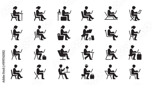 People Working On Laptops In Various Chairs For Business Technology Concepts Isolated On White