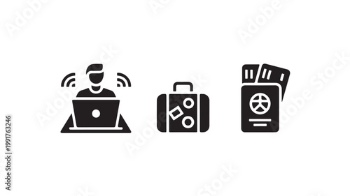 Remote Worker With Laptop Traveling Abroad For Business Concepts