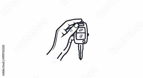 A hand holds a modern car key with three buttons