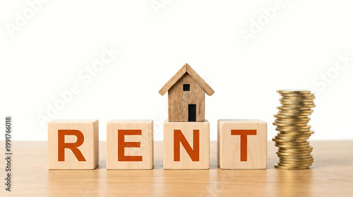 rent concept with house and coins