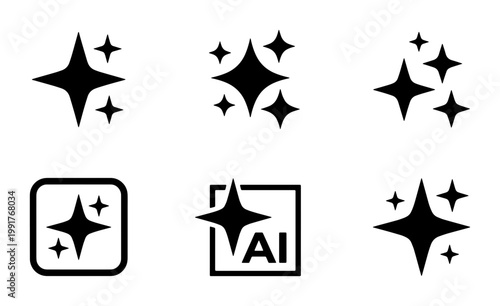 Bilde på lerret Sparkle icon set with AI technology symbols, black magic stars and glitter vecto