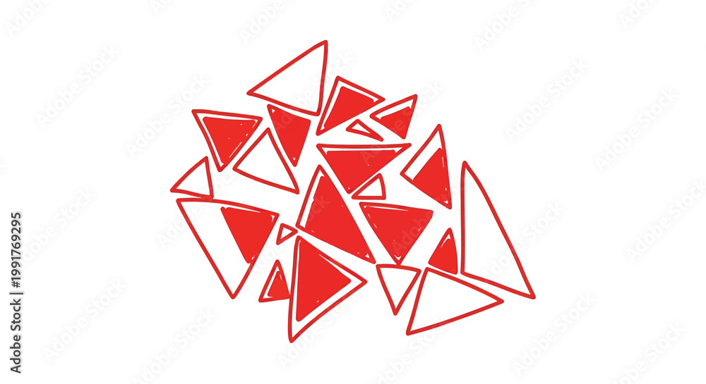 Fototapeta premium Geometric triangle shapes, red and white abstract icons, vector graphics, modern design elements