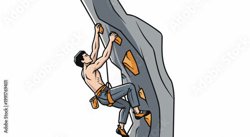 A person climbs a rock wall with colorful holds