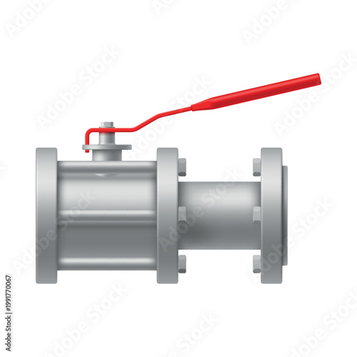 Three way T shaped shut off ball valve design on white background for industrial applications