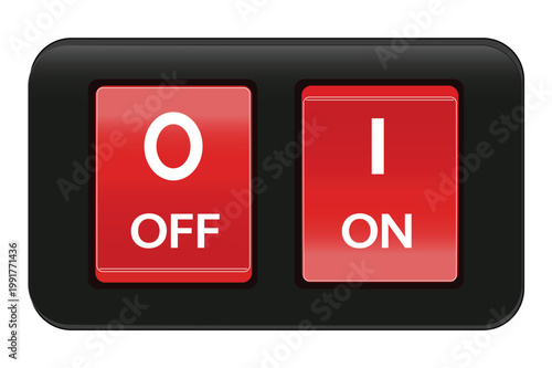 3D Red Rocker Power Switch Set, On Off Toggle Buttons, Electrical Control Panel, Realistic Vector Device Power Icons