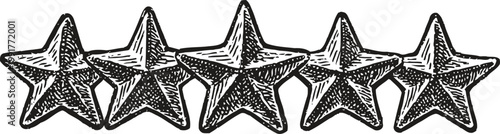 Five vintage hand drawn stars in a row retro rating and quality concept icon