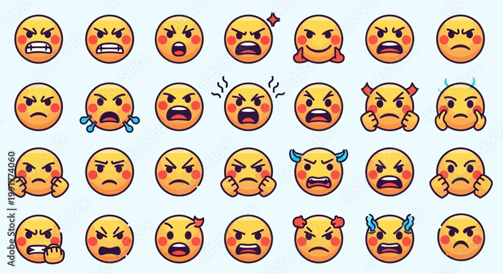 Fototapeta premium Collection of various crying and frustrated emoticon faces ai dashboard data visualization futuristic interface analytics UI digital technology