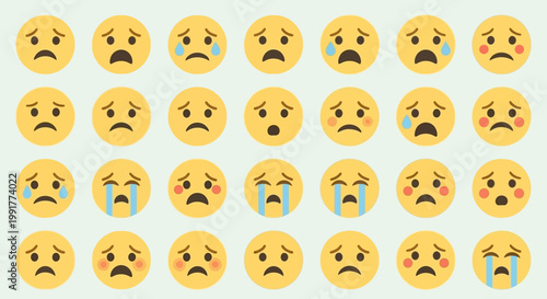 Crying and sad emojis on a light background ai dashboard data visualization futuristic interface analytics UI digital technology