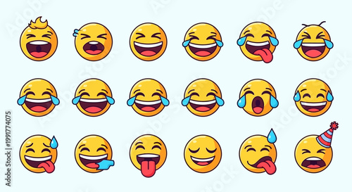 Collection of laughing emojis with tears of joy ai dashboard data visualization futuristic interface analytics UI digital technology