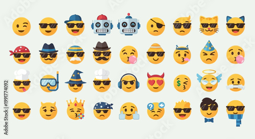 Smiling faces with sunglasses and hats ai dashboard data visualization futuristic interface analytics UI digital technology
