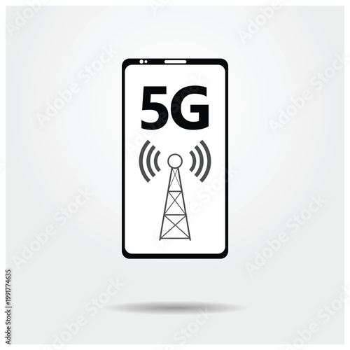5g telecommunication tower and signal icon vector flat design.