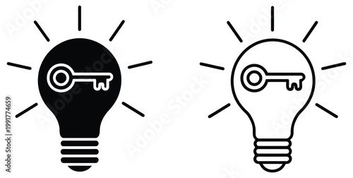 Key idea multi purpose icon set, collection of key symbols representing access, security, solution, and idea unlocking concepts, vector illustration