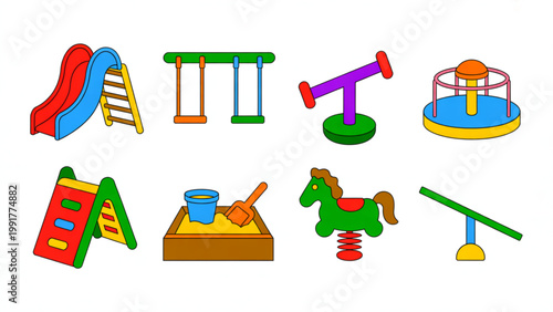 Colorful collection of children's outdoor play and sports equipment