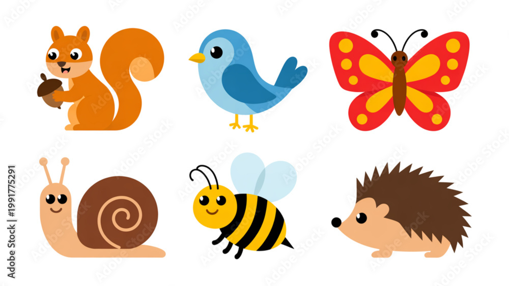 Obraz premium Colorful cartoon insects and animals in a playful arrangement