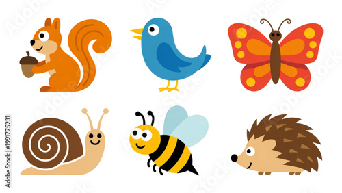 Colorful cartoon insects and snail in playful formation