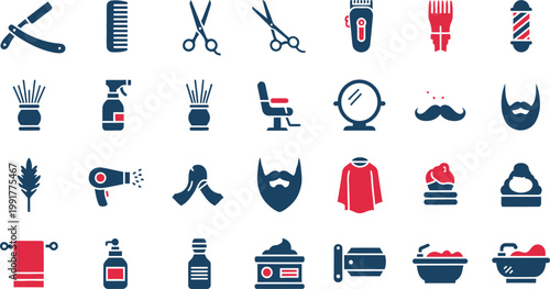 Collection of barber shop and grooming tools and accessories icons Vector