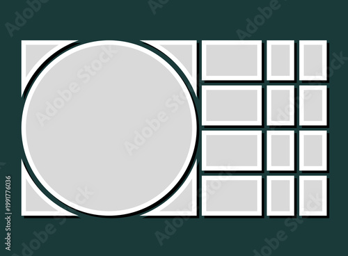 Template collage of thirteen frames, images, photo