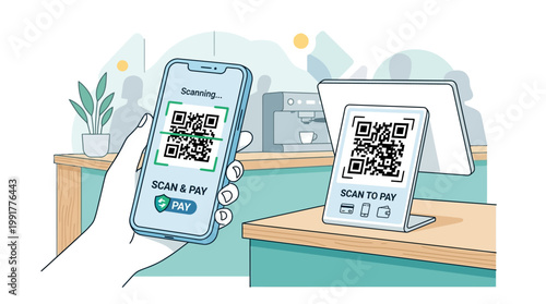 A person uses a smartphone to scan a quick response code for completing a fast and secure contactless mobile payment transaction