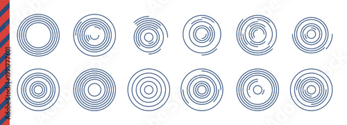 Concentric circular pattern with thin radial lines creating ripple effect. Abstract geometric background with wave rings fading from center. Vector circle design.