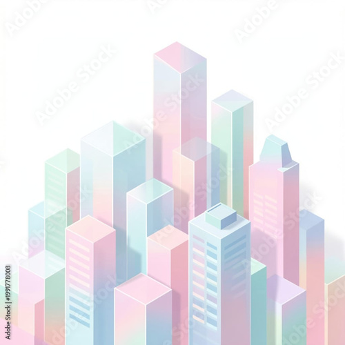 Pastel Abstract Cityscape with Geometric Skyscrapers
