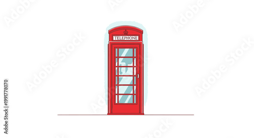 Classic red British telephone booth with glass panels on a plain white background.