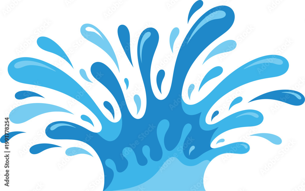 Obraz premium Dynamic water splash fountain flat vector splash day white background