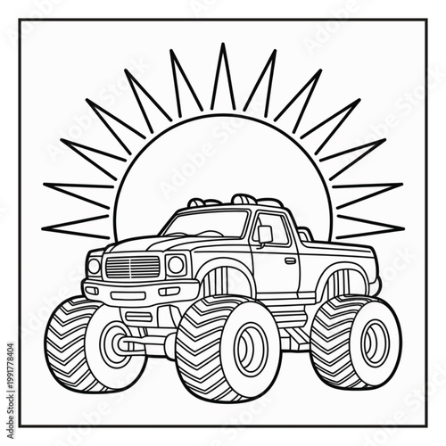 Monster Truck Coloring Page Illustrations Vector Line Art