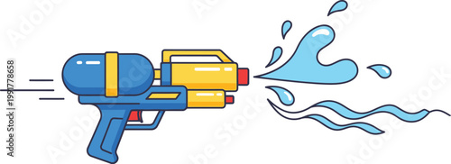 Water gun shooting splash flat vector splash day white background