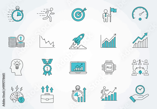 Set of business and finance line icons, vector illustration