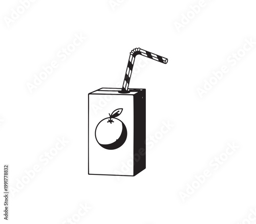 Juice carton with straw and fruit logo design illustration
