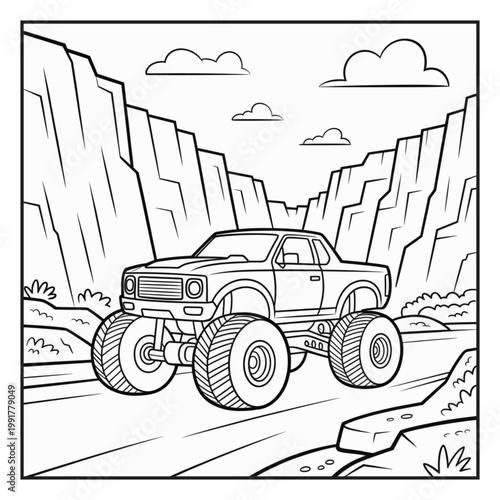 Monster Truck Coloring Page Illustrations Vector Line Art