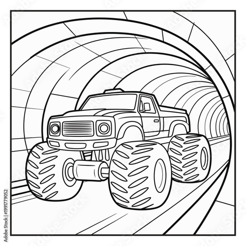 Monster Truck Coloring Page Illustrations Vector Line Art