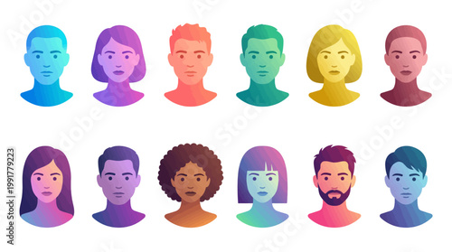 Diverse People Avatar Icons Colorful Character Profiles User Avatars Illustration Set
