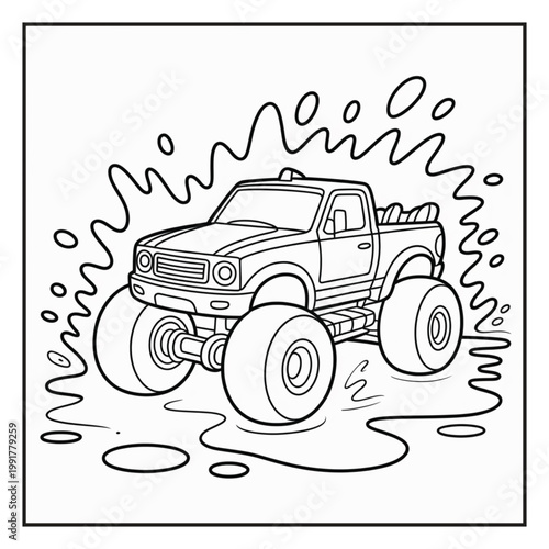 Monster Truck Coloring Page Illustrations Vector Line Art