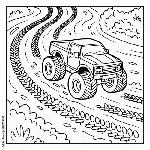 Monster Truck Coloring Page Illustrations Vector Line Art