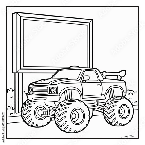 Monster Truck Coloring Page Illustrations Vector Line Art