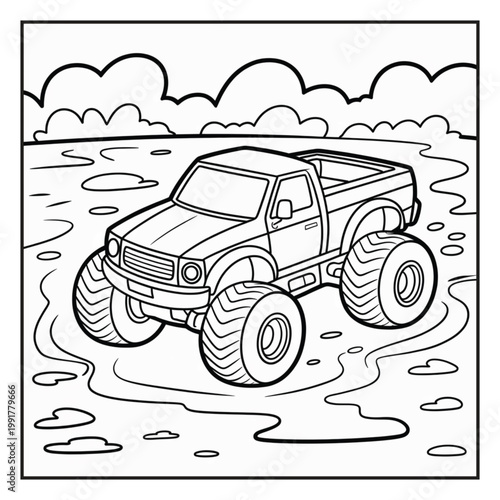Monster Truck Coloring Page Illustrations Vector Line Art