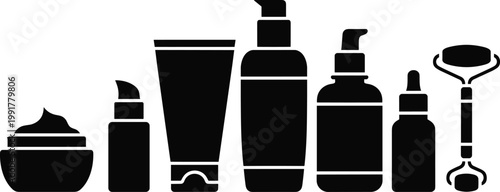 Cosmetic product silhouette collection skincare makeup and beauty essentials