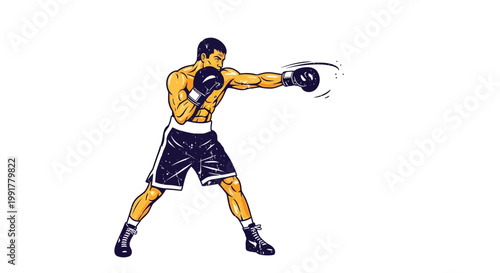 Boxer throwing a punch with motion blur on white background
