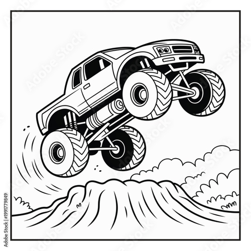 Monster Truck Coloring Page Illustrations Vector Line Art