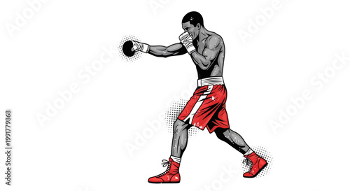 Boxer throwing punch, vintage comic book style illustration