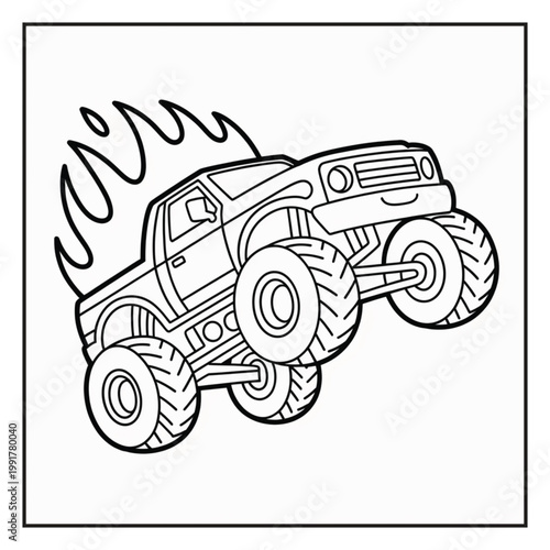 Monster Truck Coloring Page Illustrations Vector Line Art