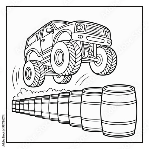 Monster Truck Coloring Page Illustrations Vector Line Art