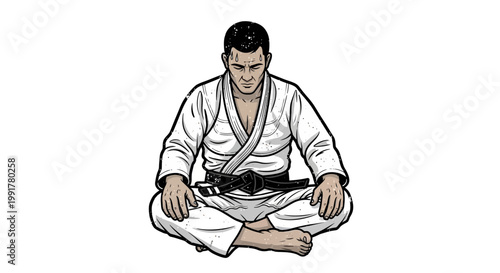 Martial Artist Meditating in Gi, Black Belt